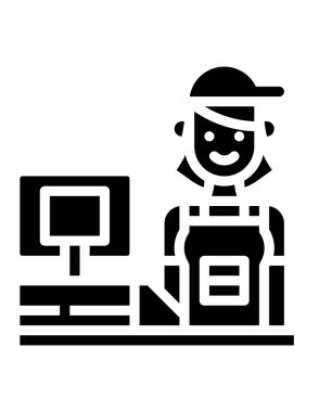 Süpermarket simgesindeki kasiyerin vektör illüstrasyonu