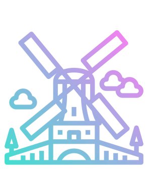 Düz biçimli yel değirmeni simgesi beyaz arkaplanda izole 