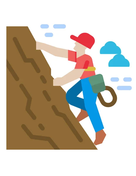 Homem Escalando Uma Montanha Vista Superior Ilustração Vetorial — Vetor de Stock