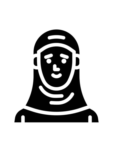 女性面对图标的黑色风格孤立在白色背景 宗教符号矢量图解 — 图库矢量图片