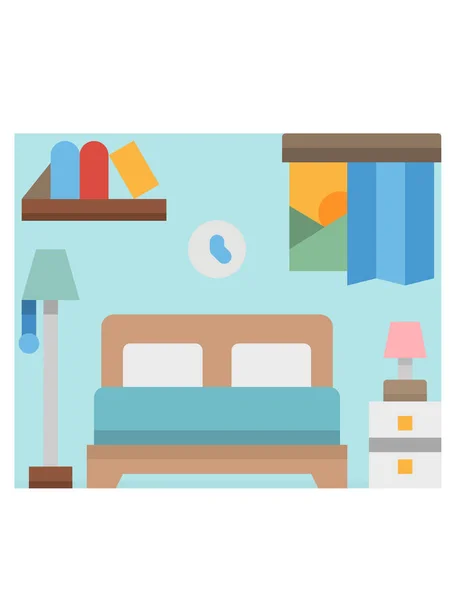 Yatak Odasının Içi Mobilya Masa Dolu — Stok Vektör