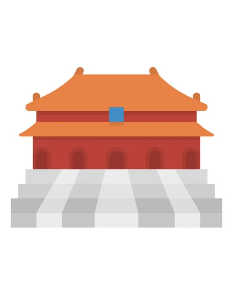 Icono Del Templo Chino Estilo Plano Aislado Sobre Fondo Blanco — Vector de stock