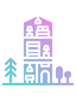 Otel binası simgesi, vektör illüstrasyonu