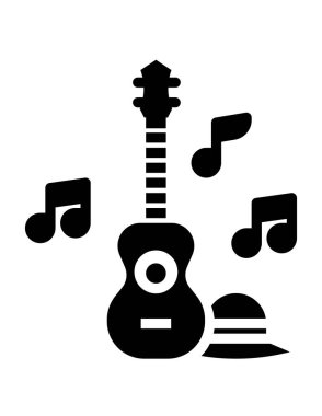 Ukulele çizimi ve beyaz arkaplan üzerine notlar 