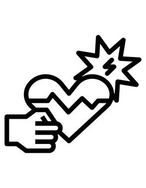 Kalp ikonu. Vektör biçimi düz simge, siyah renk, beyaz arkaplan.