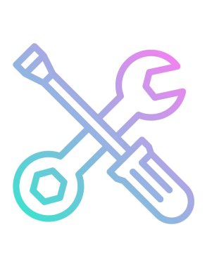 İngiliz anahtarı ve tornavida düz simgesi, vektör illüstrasyonu 