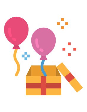 Kırmızı balonlu hediye kutusunun vektör çizimi