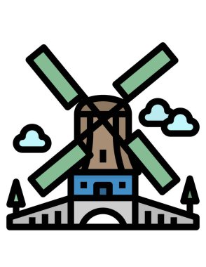 Düz biçimli yel değirmeni simgesi beyaz arkaplanda izole 