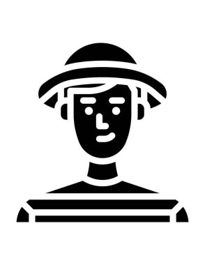 Siyah şapkalı adam beyaz arkaplanda izole edilmiş düz stil simgesi