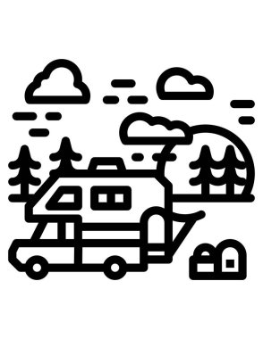 Karavan tatillerinin düz çizgi simgesinin vektör çizimi