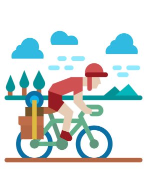 Dağda bisiklet süren bir adamın vektör çizimi