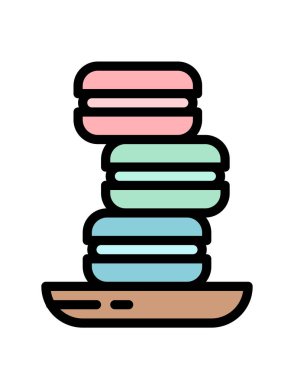 Beyaz arka planda siyah renkli lezzetli pasta ikonu. restoran sembolü illüstrasyonu.