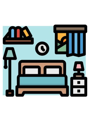 Yatak odası iç tasarımı, vektör illüstrasyon eps10 grafiği