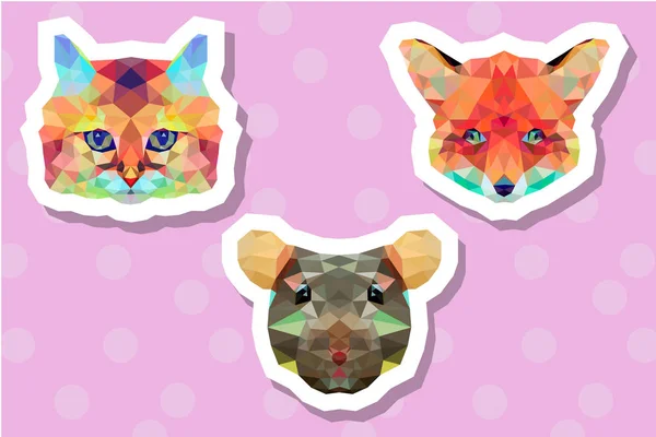 Düşük poli etiket koymak fare, kedi, fox