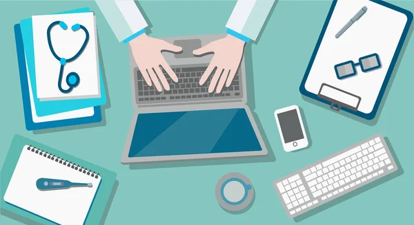 Bir doktor, modern klinik vektör Illustration. Zaman yönetimi, tıp, planlama