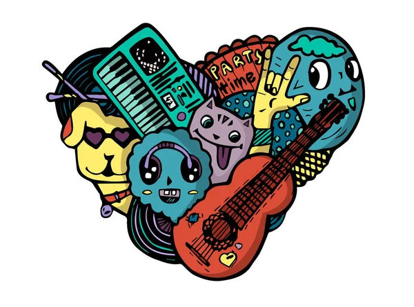 Vektör renk yazdırma müzik parti arkadaşları hayvanları