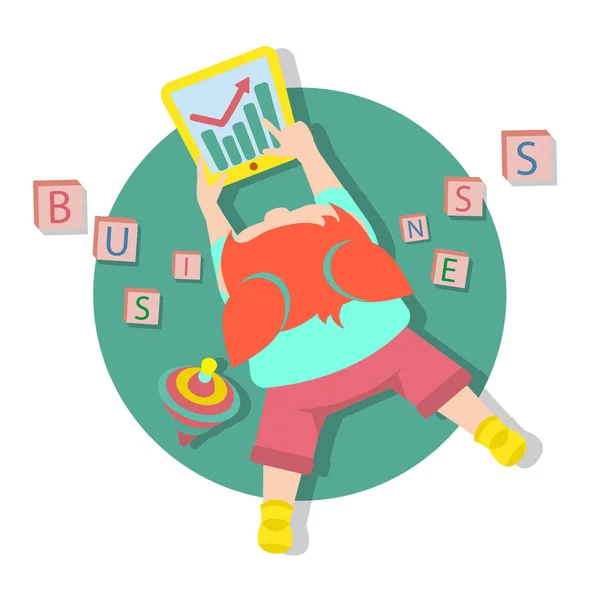 vektör çizim kız tablet ile yalan. Bebek işadamı