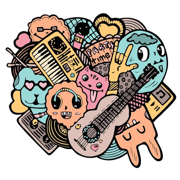 Vektör pastel etiket rock parti arkadaşları hayvanları