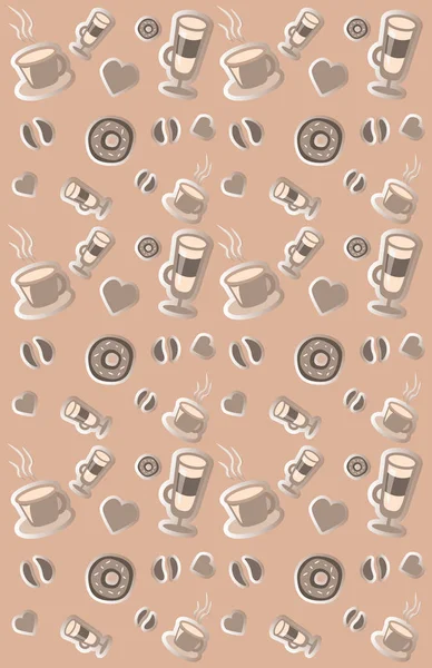 Vektör bardak kahve, tencere ile seamless modeli. Kahve bir karikatür tarzı ve kahverengi doku