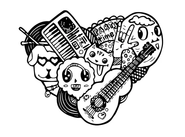 Vektör kümesi etiket Yazdır doodles, müzik parti doodles