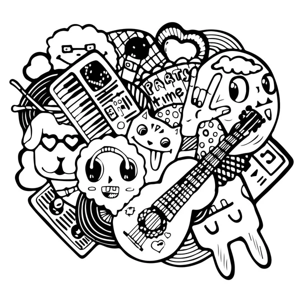 Doodles'ın boyama baskı, Doodles'ın müzik, etiket kümesi vektör