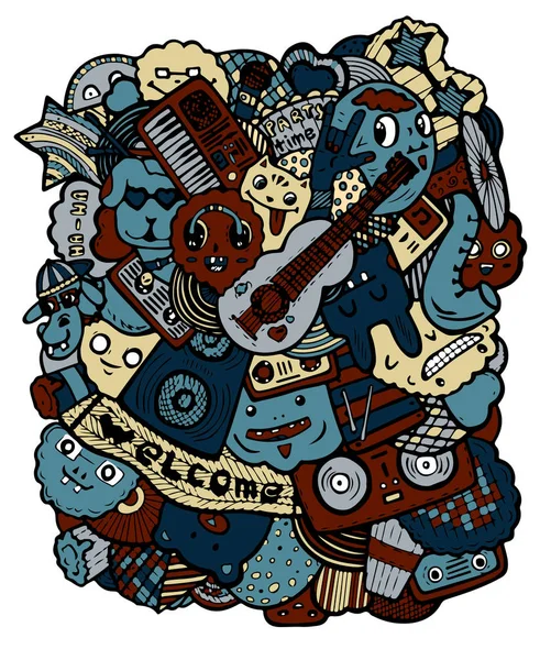 Vektör büyük baskı etiket rock parti müzik arkadaş hayvanlar