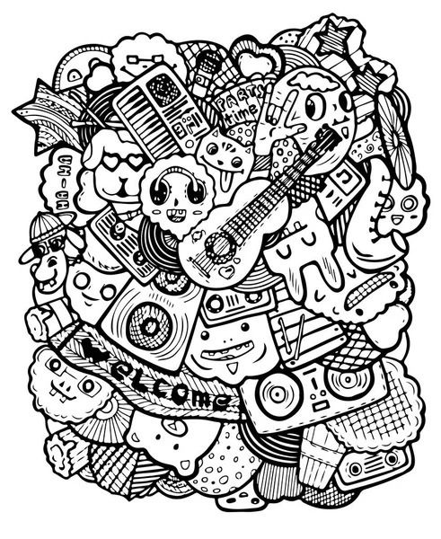 Vektör kümesi yazdırma boyama doodles, müzik parti doodles