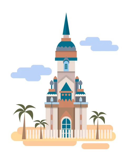 Çölde palmiye ağaçlarıyla çevrili vektör izole Sarayı