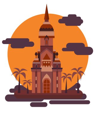 Çölde turuncu ve mor renkli vektör izole düz sarayda