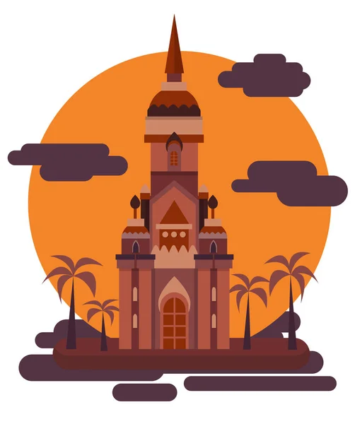 Çölde turuncu ve mor renkli vektör izole düz sarayda