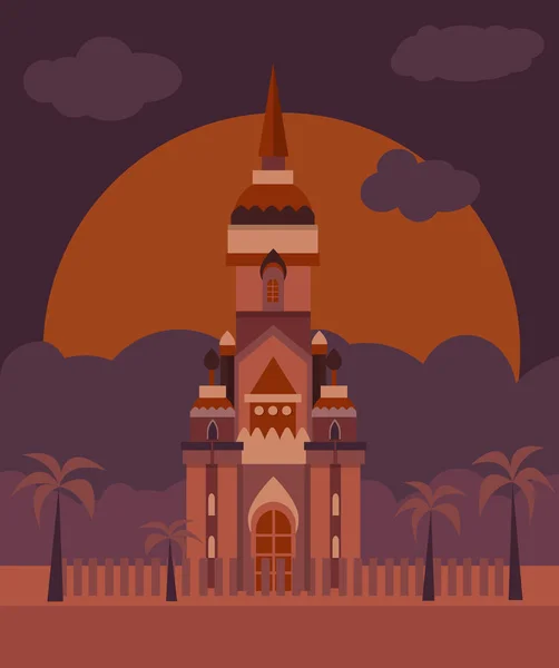 Turuncu ve mor çölde vektör düz sarayda