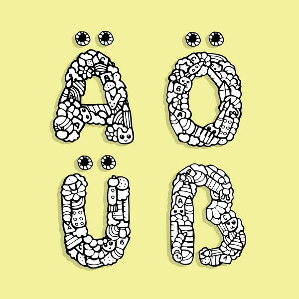 Çocuk alfabesi doodle, umlaut