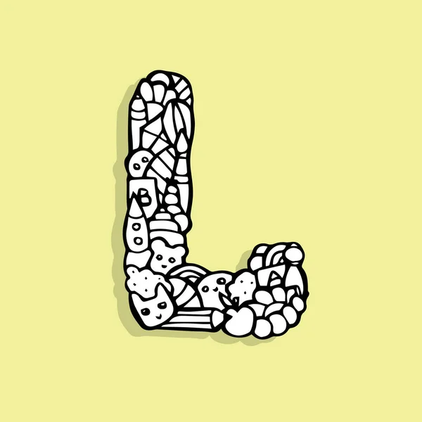 Çocuk alfabesi doodle, L harfi