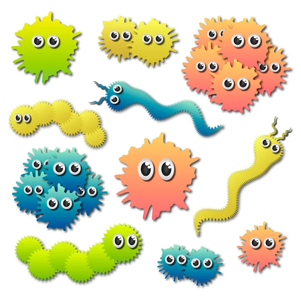 Çizgi film çok renkli mikroplar izole vektör ayarla