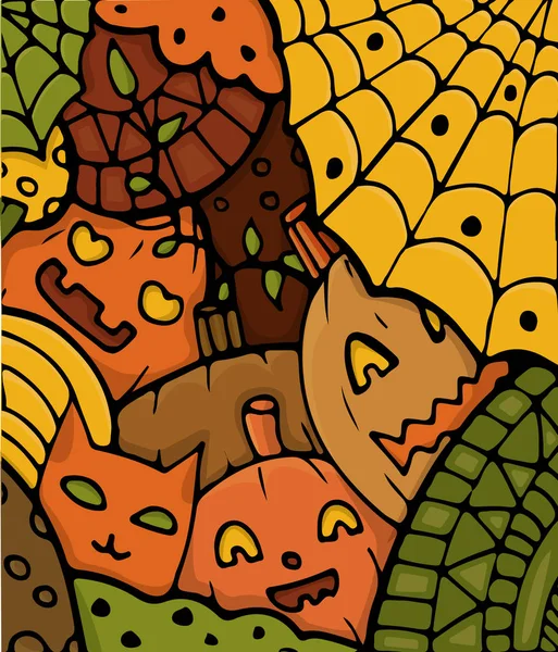 Vector Cartoon Illustration Halloween Pumpkin Cat — Stock Vector