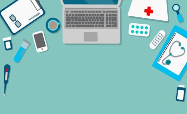 Bir modern klinik işyerinde Doktor vektör çizim