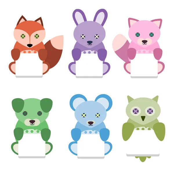 Oyuncak hayvanlar tabletler çizgi film tarzı ile vektör kümesi