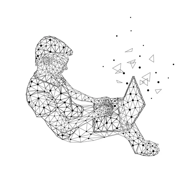 Bir dizüstü bilgisayar ile soyut bir düşük poligon siyah ve beyaz adam vektör çizim