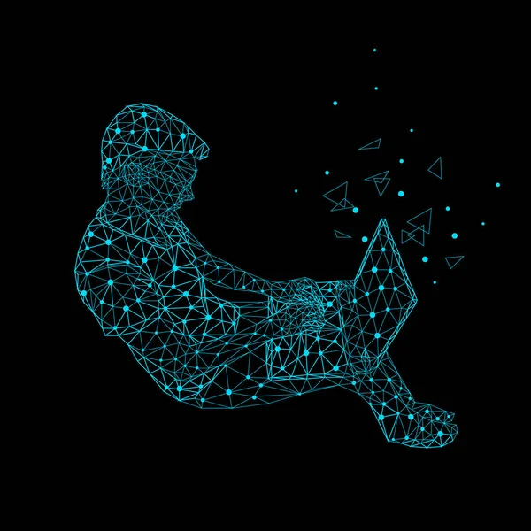 Bir dizüstü bilgisayar ile soyut bir çokgen adam vektör çizim