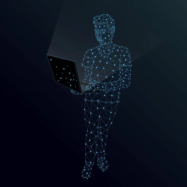 Bir dizüstü bilgisayar ile soyut bir çokgen adam vektör çizim