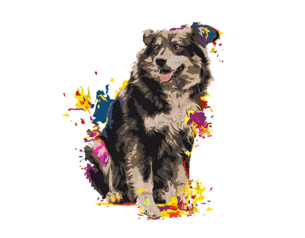 Vektör çizim komik köpek neşeli, boya lekeleri