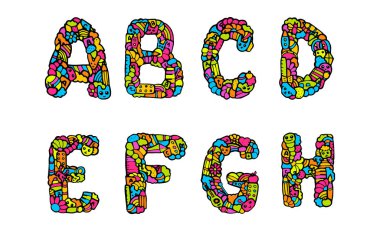 Çocuk alfabesi doodle, harfler A-H