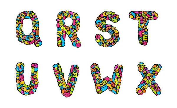 Çocuk alfabesi doodle, harf Q-X