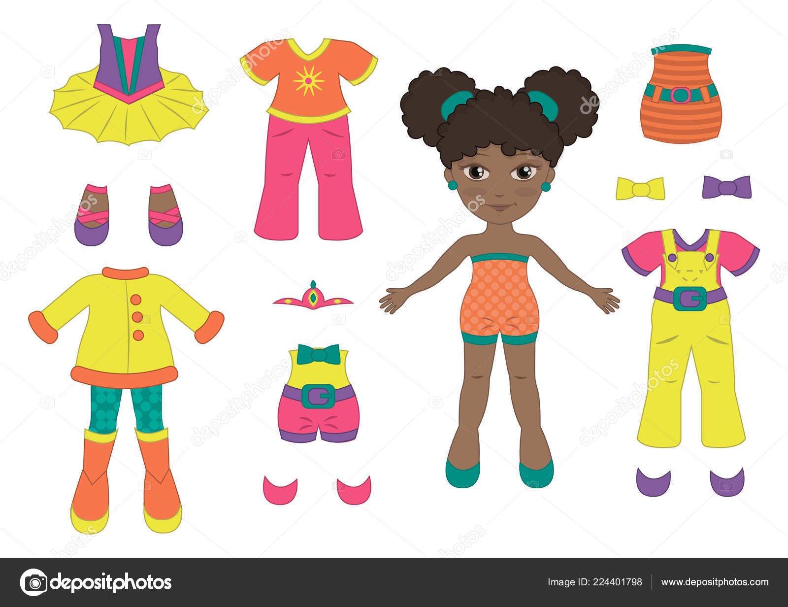 Boneca de papel com o conjunto de roupas vector