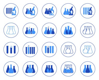 Vektör çizim kimyasal laboratuvar simgeler kümesi.
