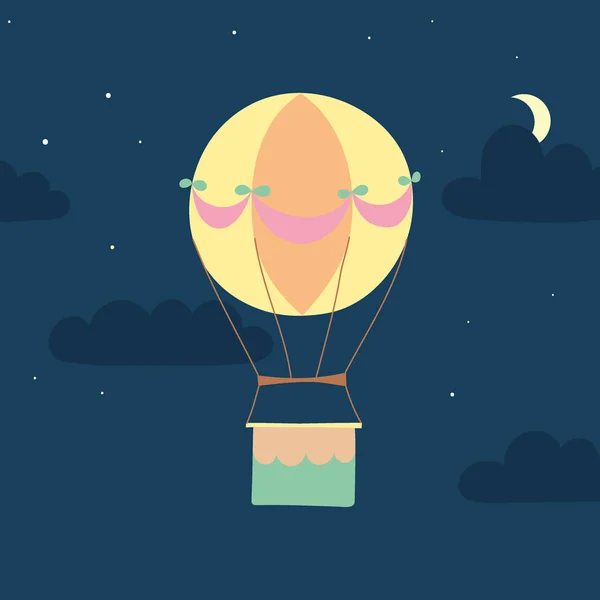 Vektor-Heißluftballon am Nachthimmel — Stockvektor