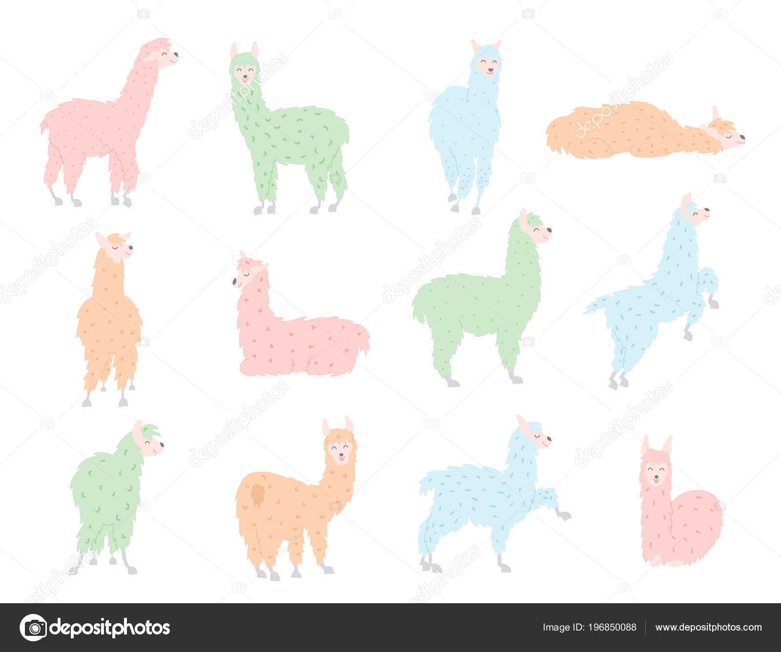 Vecteur Défini Des Lamas En Pastel Image Vectorielle