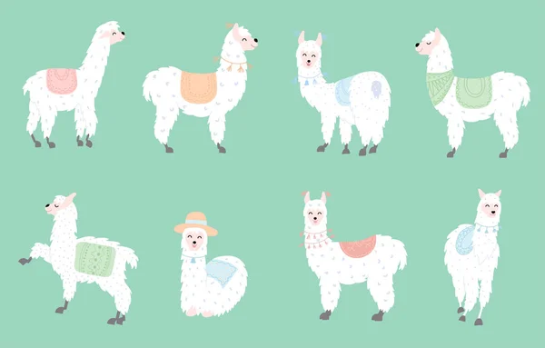 Vector set of llamas in pastel — Stock Vector
