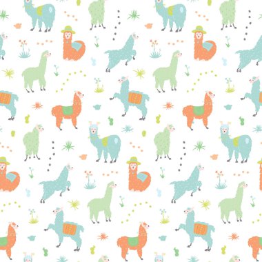 Vector seamless pattern with  llama clipart