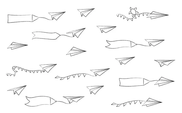 Avión de papel vectorial y banner publicitario en blanco — Archivo Imágenes Vectoriales